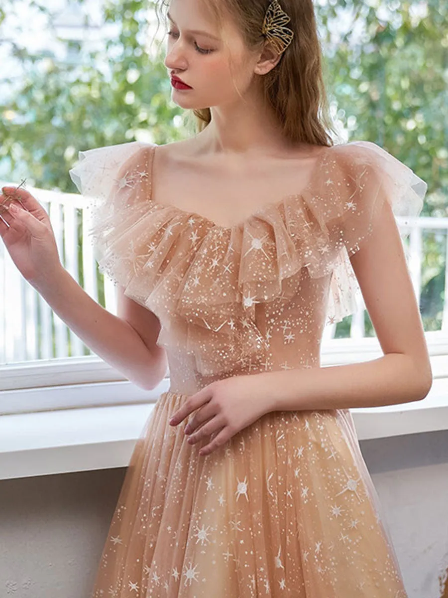 Simple Tulle Off Shoulder Lace Long Prom Dress Lace Formal Dress