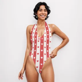 Sixty Eight 93 Logo Red & White Women's Backless V-Neck Skinny Bodysuit #6