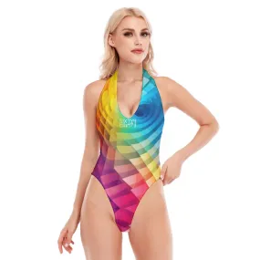 Sixty Eight 93 Logo White Women's Backless V-neck Skinny Bodysuit #8