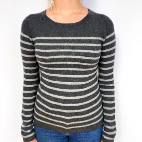 Slate Grey Stripe Cashmere Crew Neck Jumper Small