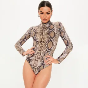 Snakeskin Leopard Slim Long Sleeve Bodysuit