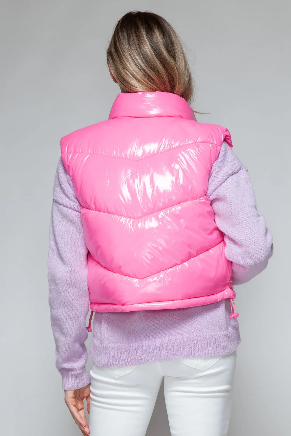 Snobbish Shiny Quilted Vest – Zip-Up Turtleneck Fashionable Outerwear