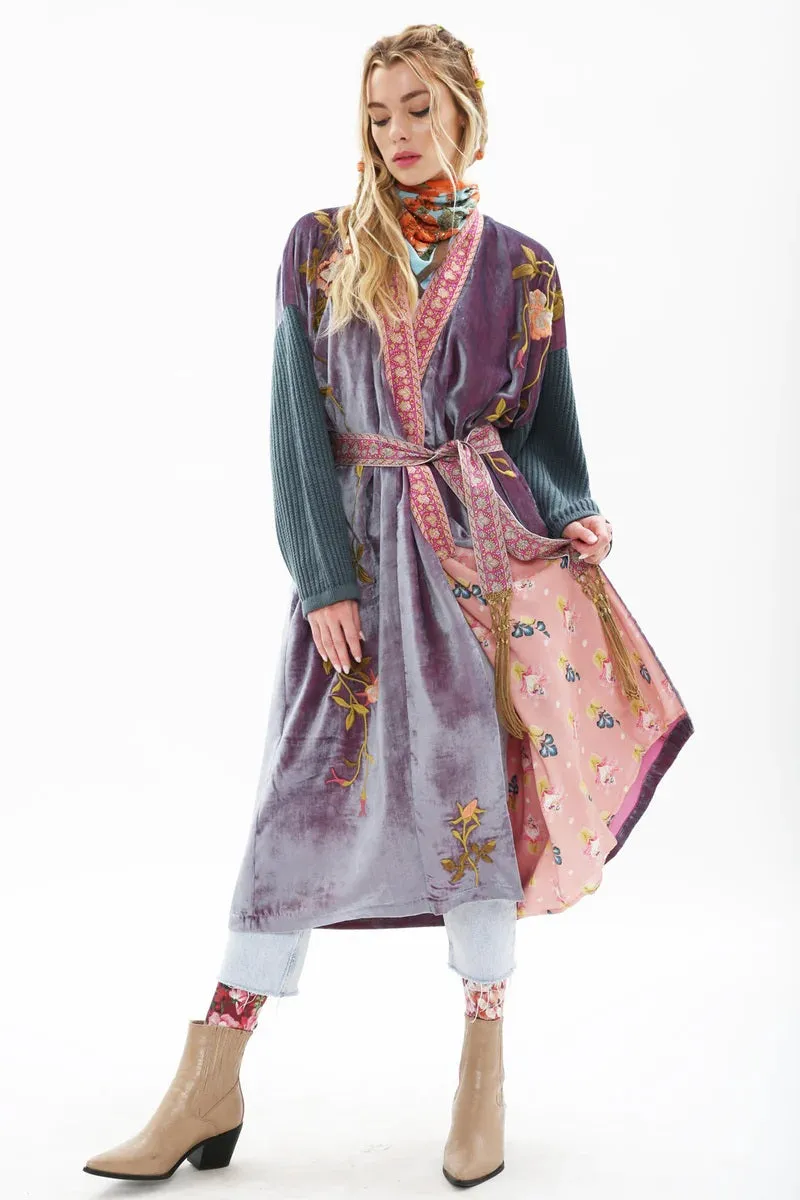 Something Magical Grape Jam Velvet and Knit Kimono Coat