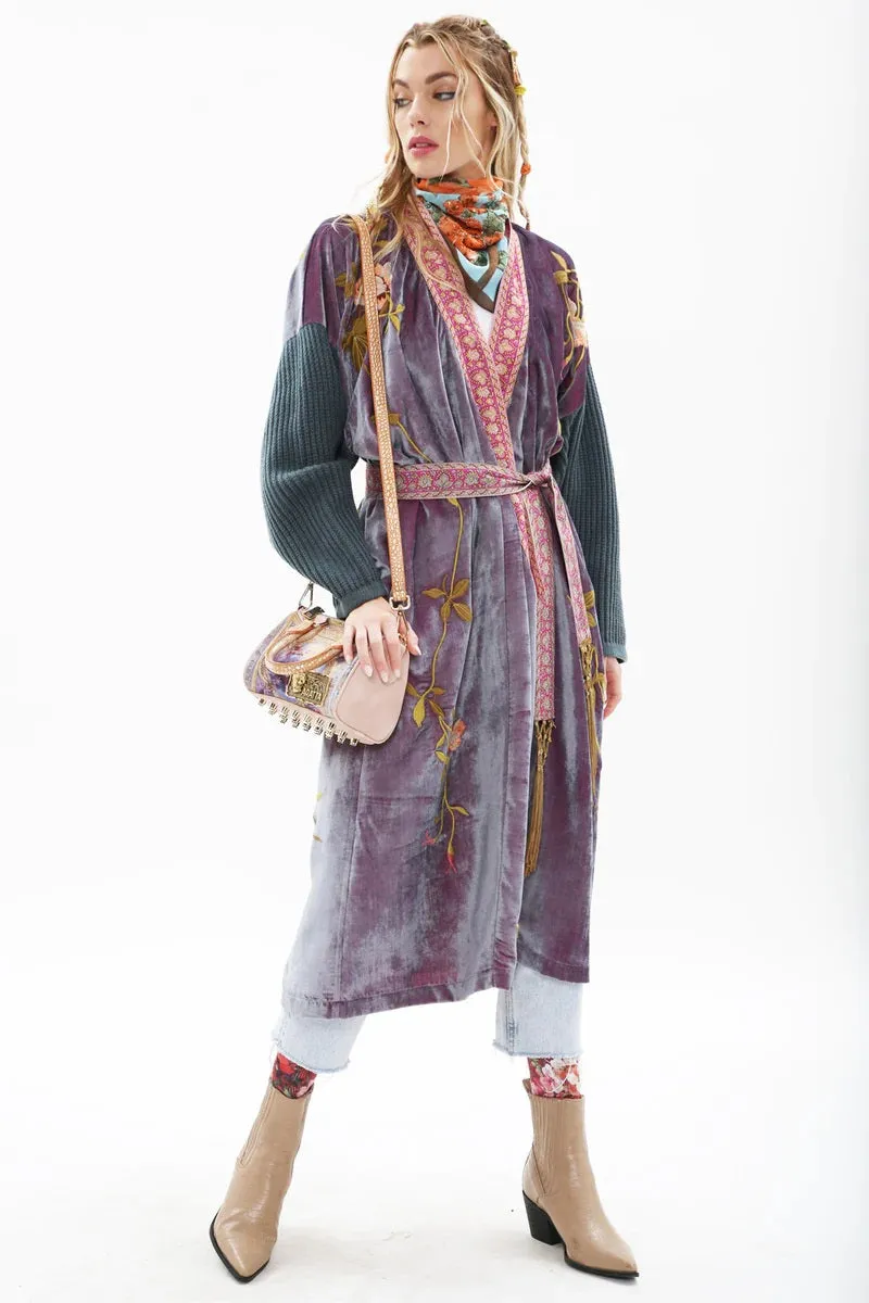 Something Magical Grape Jam Velvet and Knit Kimono Coat
