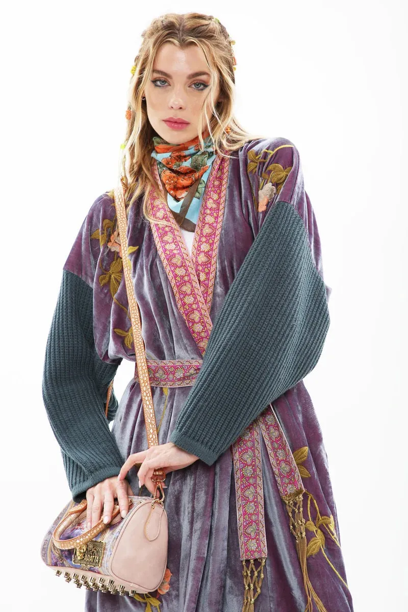 Something Magical Grape Jam Velvet and Knit Kimono Coat