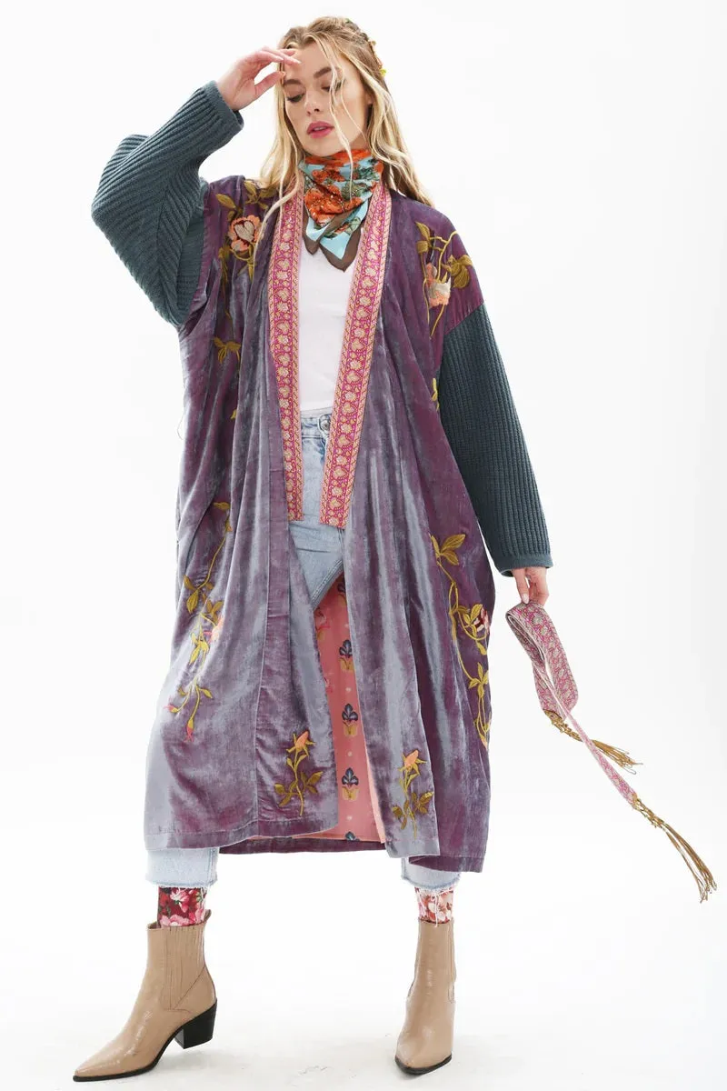 Something Magical Grape Jam Velvet and Knit Kimono Coat