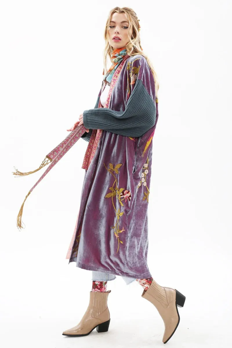 Something Magical Grape Jam Velvet and Knit Kimono Coat