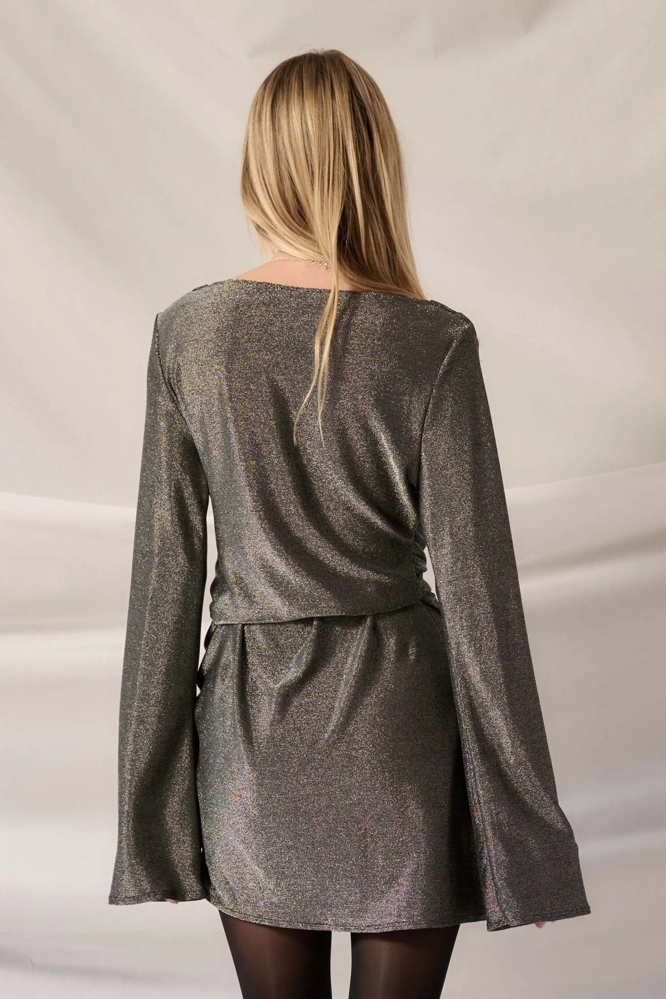 Space Oddity Metallic Knit Cowl Neck Mini Dress