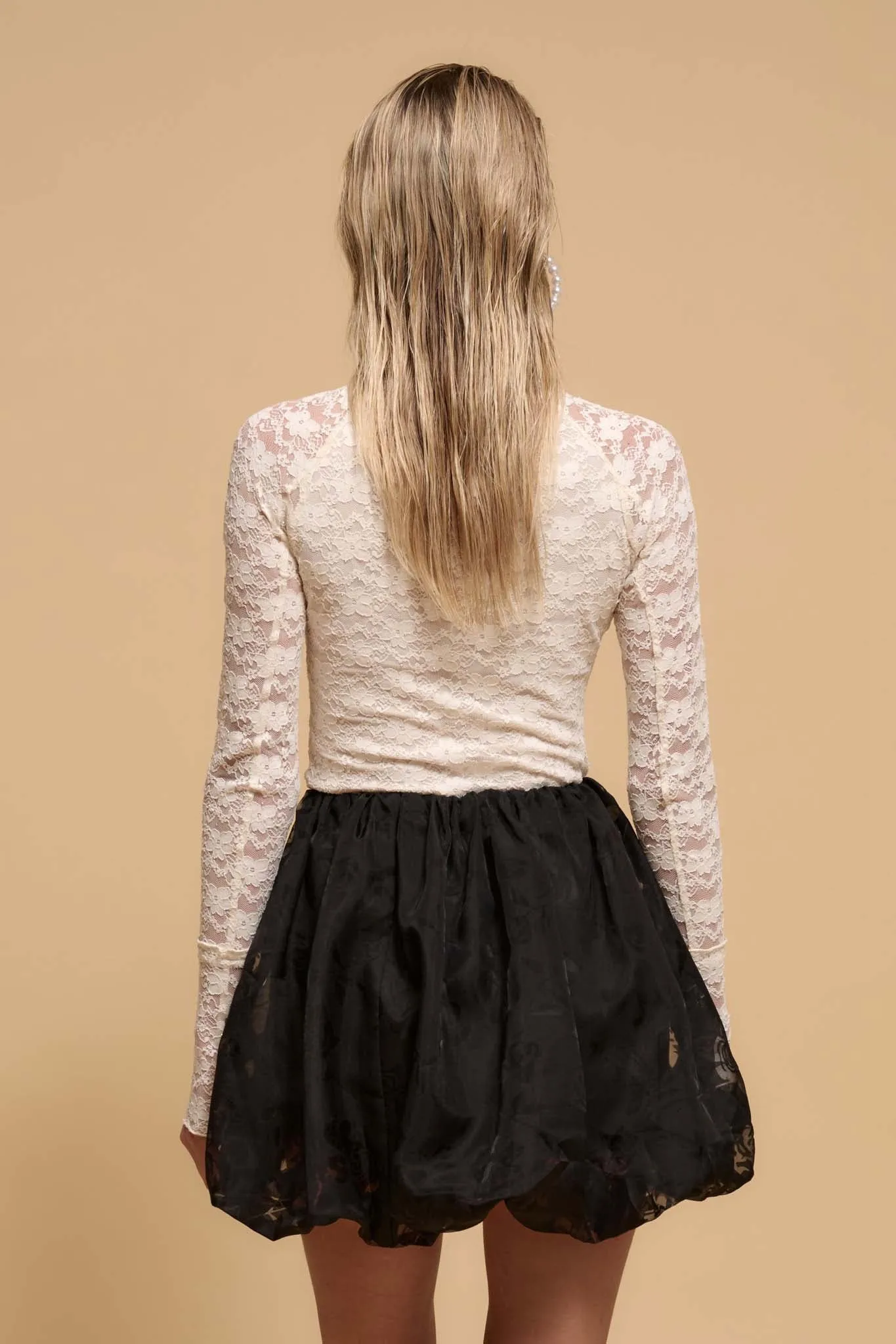 Starry Eyed Studded Floral Lace Mock-Neck Top