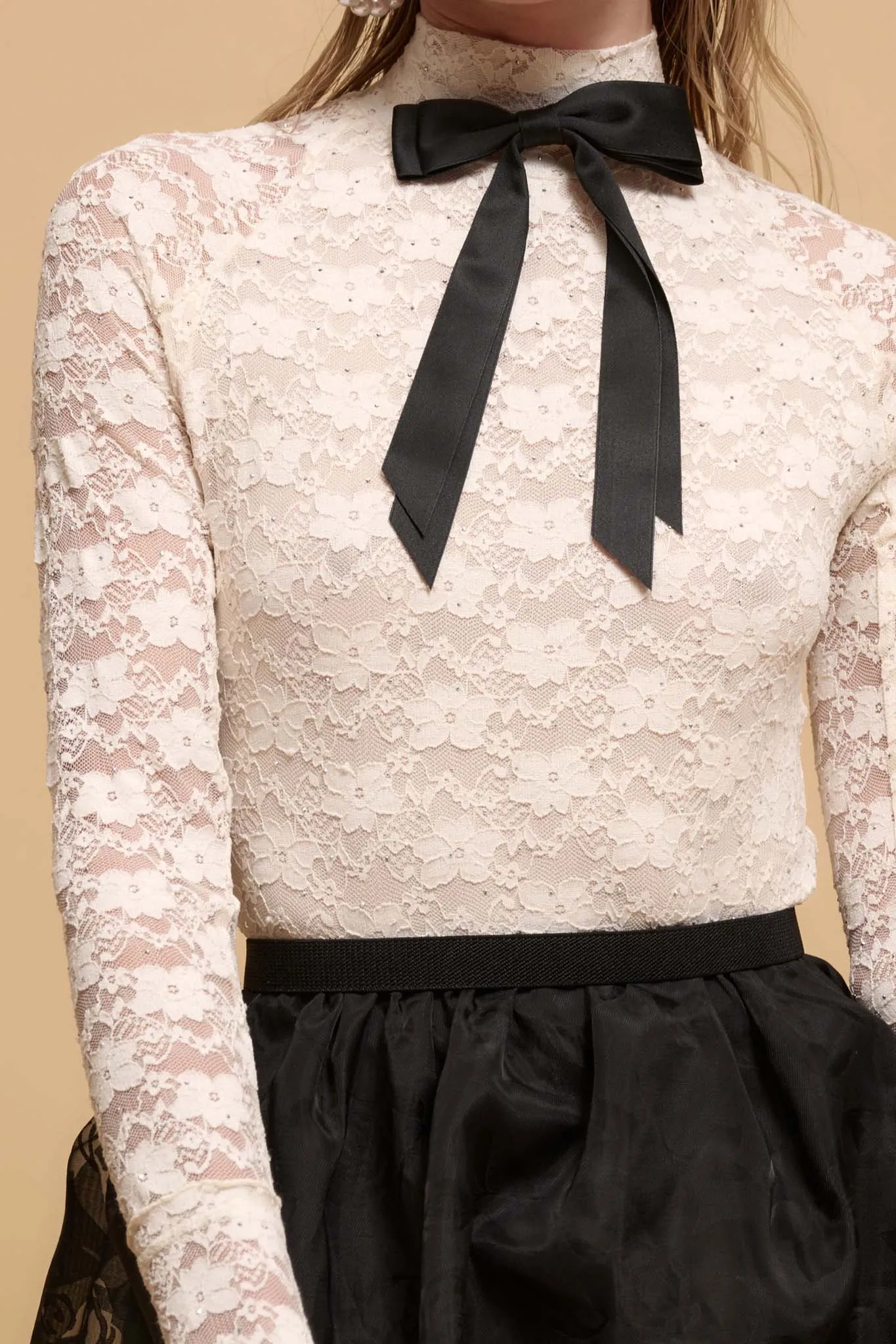 Starry Eyed Studded Floral Lace Mock-Neck Top
