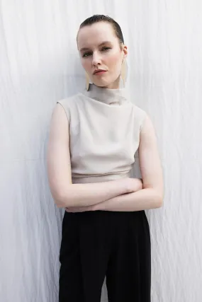 Stone Turtleneck Sleeveless Blouse
