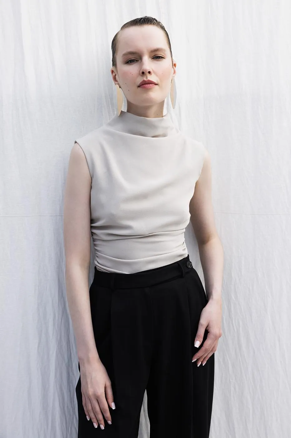 Stone Turtleneck Sleeveless Blouse