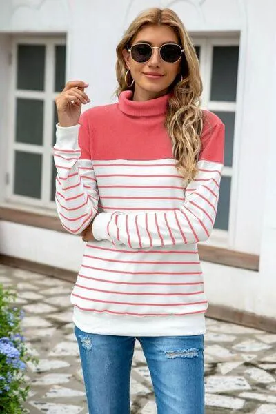 Striped Contrast Turtleneck Sweater in 5 Colors