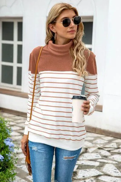 Striped Contrast Turtleneck Sweater in 5 Colors