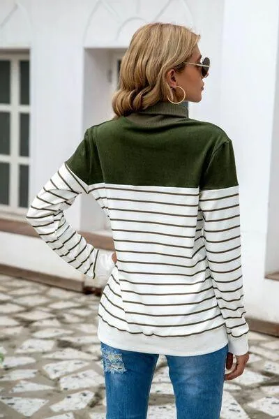 Striped Contrast Turtleneck Sweater in 5 Colors