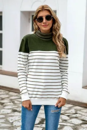 Striped Contrast Turtleneck Sweater in 5 Colors