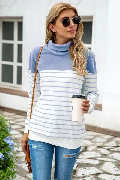 Striped Contrast Turtleneck Sweater in 5 Colors