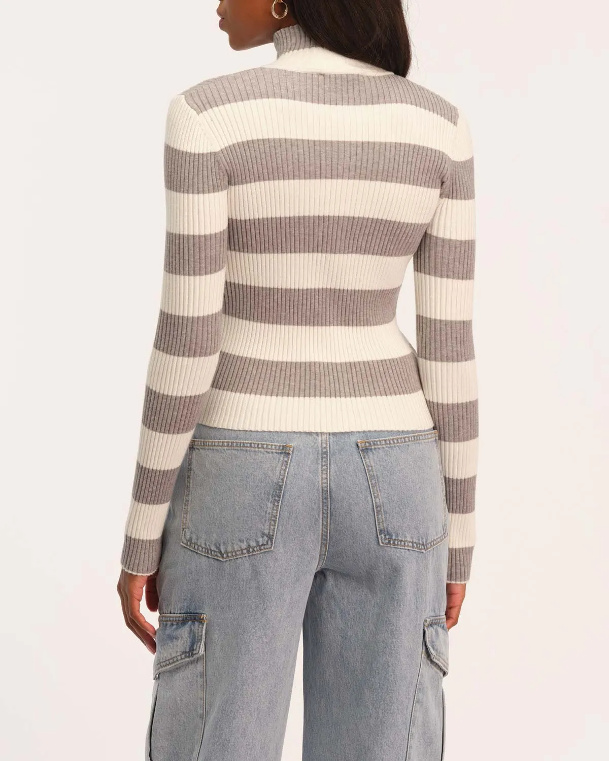 Striped Turtleneck Zip Sweater