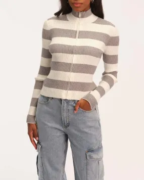 Striped Turtleneck Zip Sweater