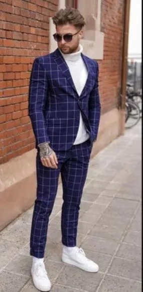 Suit And Turtleneck Combo - Turtleneck Prom Outfits - Prom Turtleneck Blue   Suit