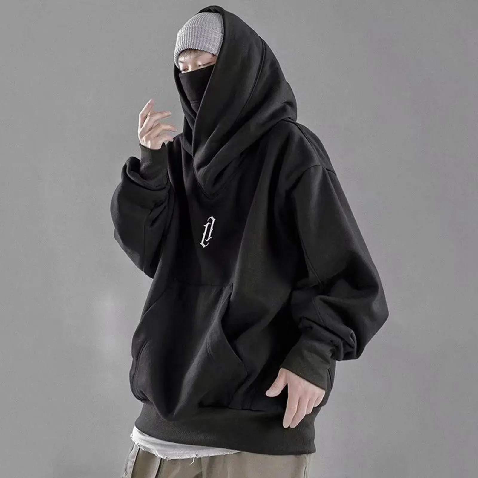 Sweatshirt For Men Male Ninja Style Japanese Hoodie Autumn Winter Solid Turtleneck Long Sleeve Hoodie Pocket Punk Oversize Tops
