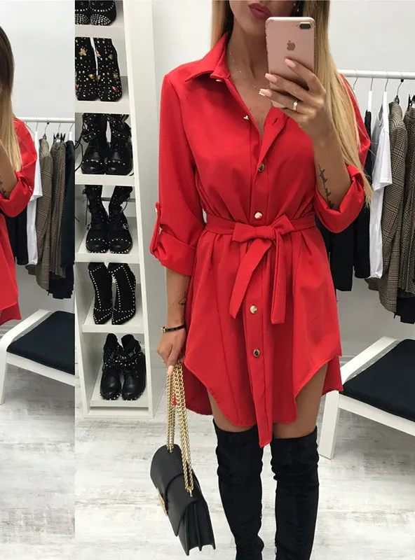 TastyHottie - Long Sleeve Turn Down Collar Army Short Mini Sundresses