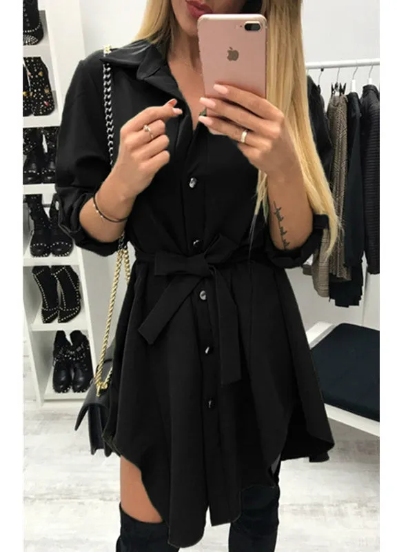 TastyHottie - Long Sleeve Turn Down Collar Army Short Mini Sundresses