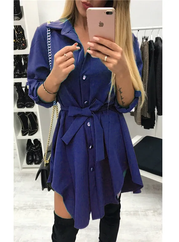 TastyHottie - Long Sleeve Turn Down Collar Army Short Mini Sundresses