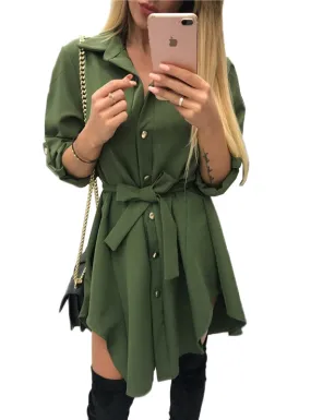 TastyHottie - Long Sleeve Turn Down Collar Army Short Mini Sundresses
