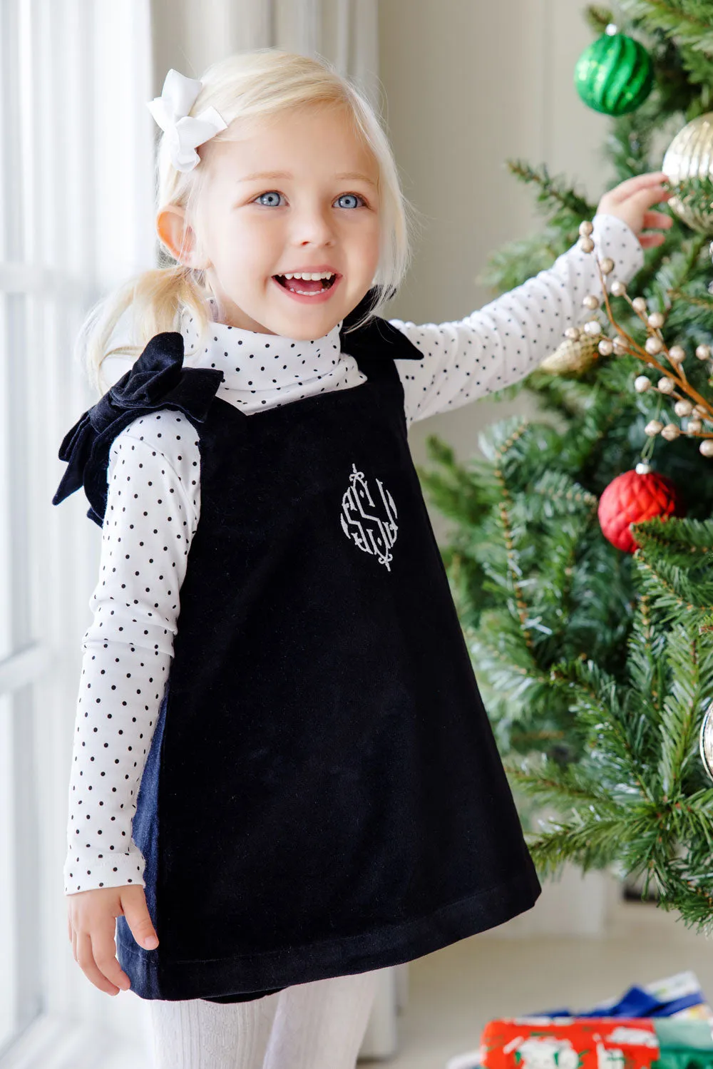 Tatum's Turtleneck & Onesie- Worth Avenue White with Newport Night Microdot