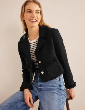 Textured Fitted Cropped Jacket-Black