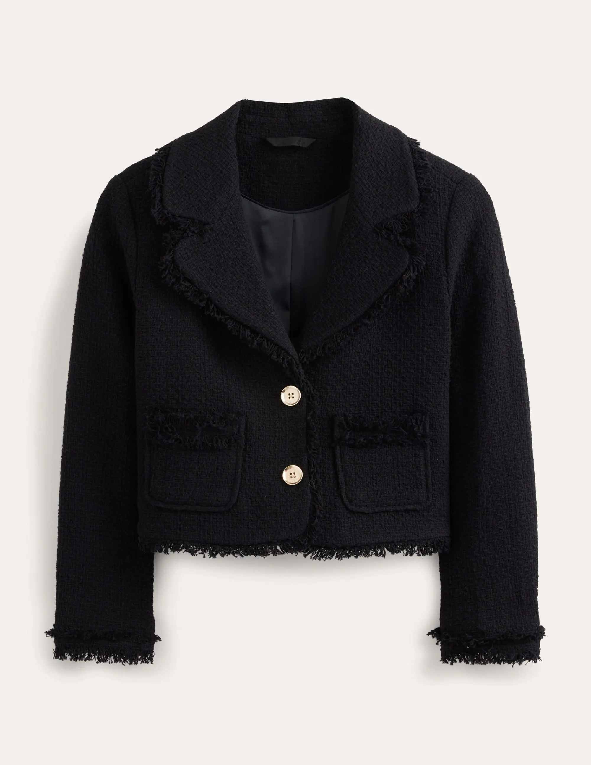 Textured Fitted Cropped Jacket-Black