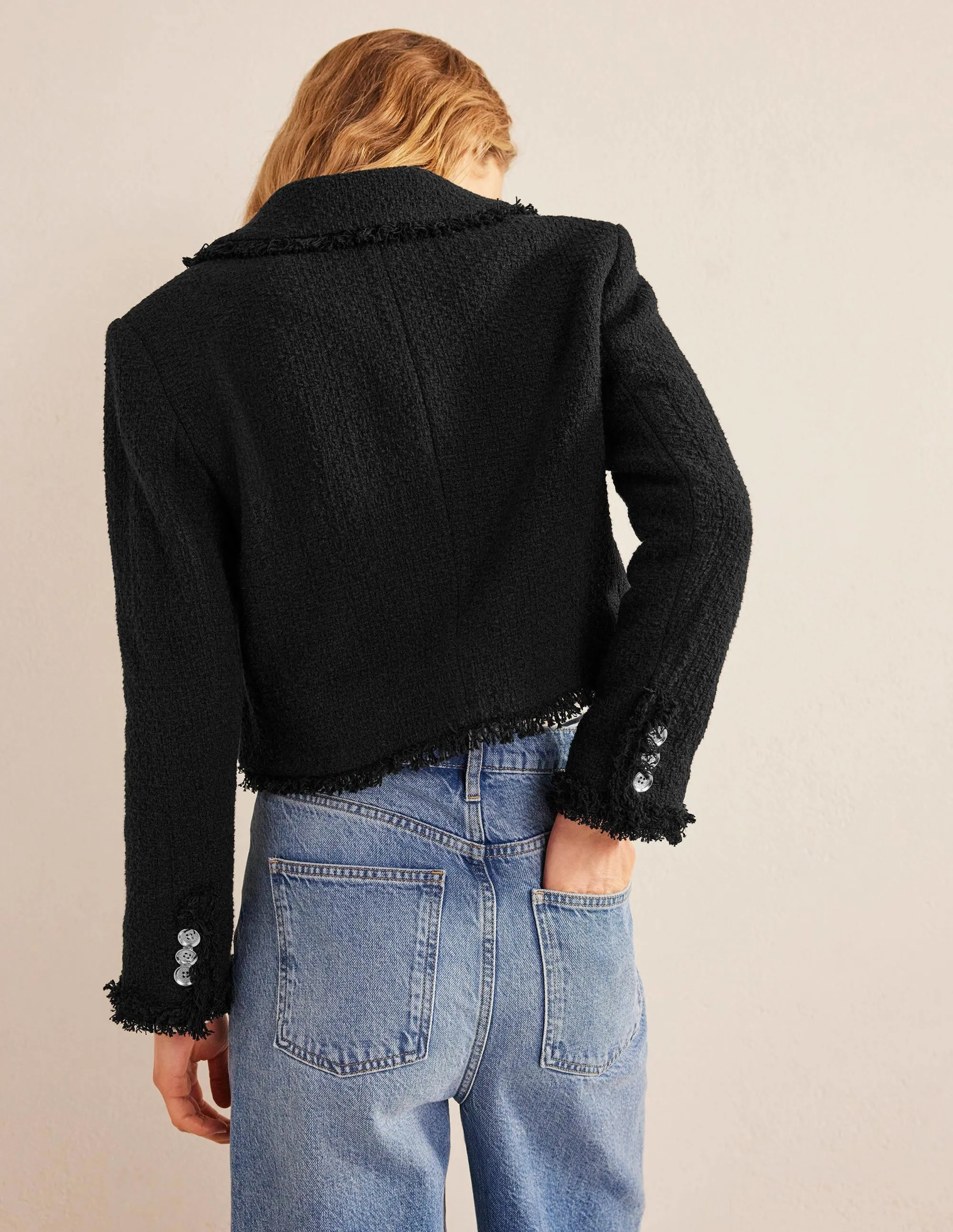 Textured Fitted Cropped Jacket-Black