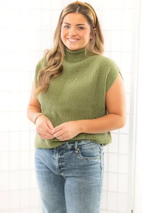 THML Grey Green Turtleneck Ribbed Sweater Vest