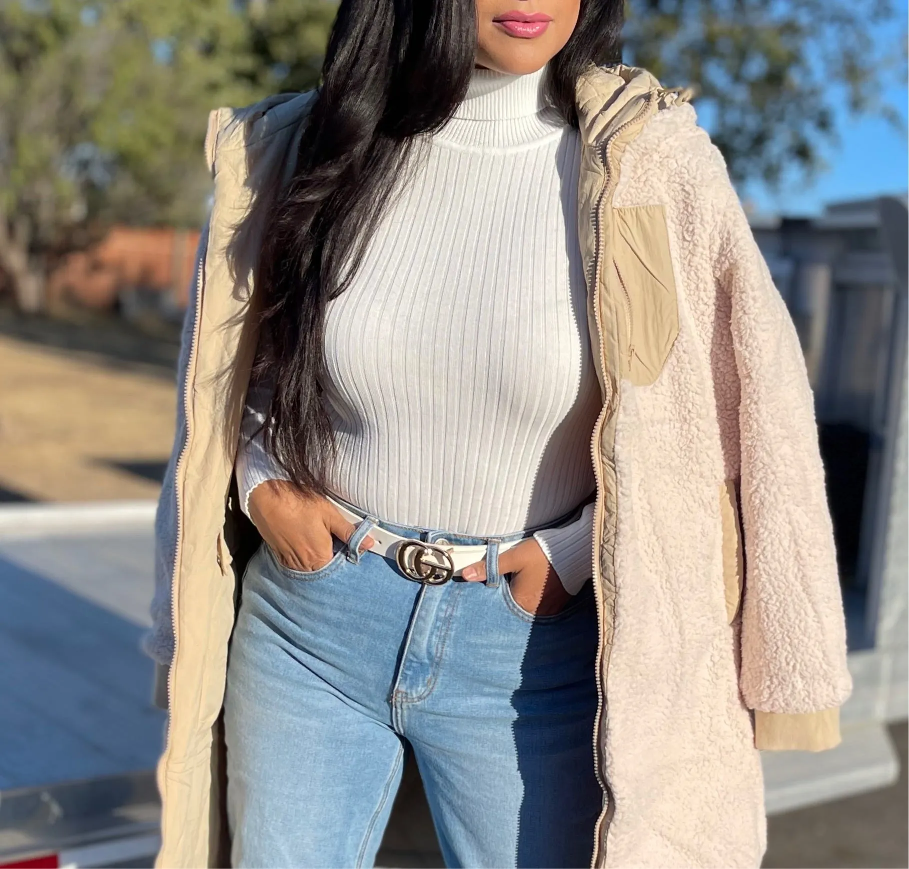 Timeless Ribbed Turtleneck Bodysuit (White)