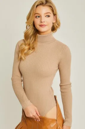 Timeless Ribbed Turtleneck Bodysuit (White)