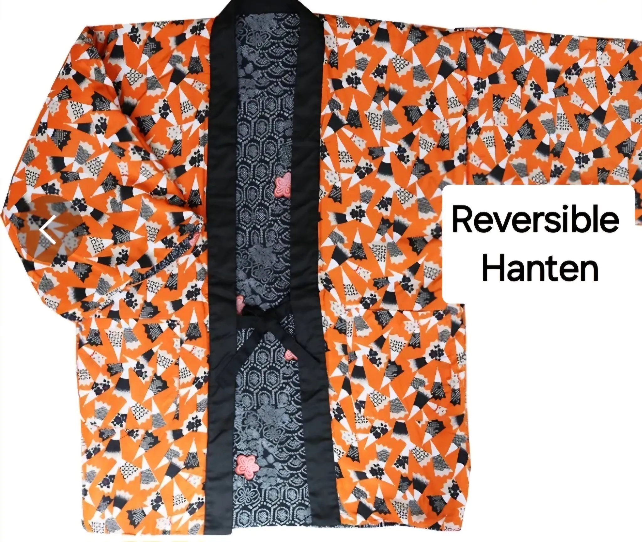 Traditional Japanese reversible Hanten coat - traditional dots and fans print