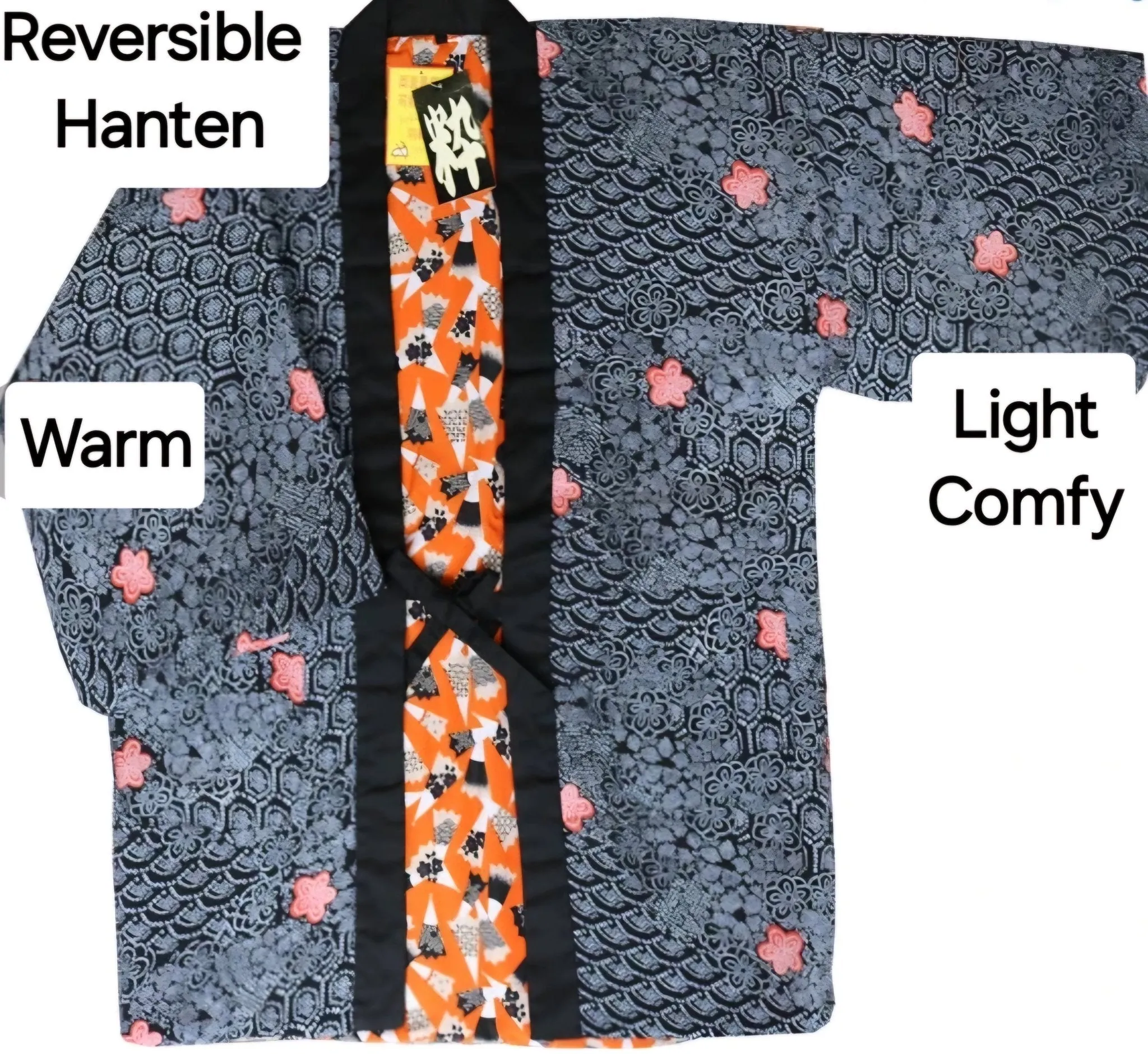 Traditional Japanese reversible Hanten coat - traditional dots and fans print