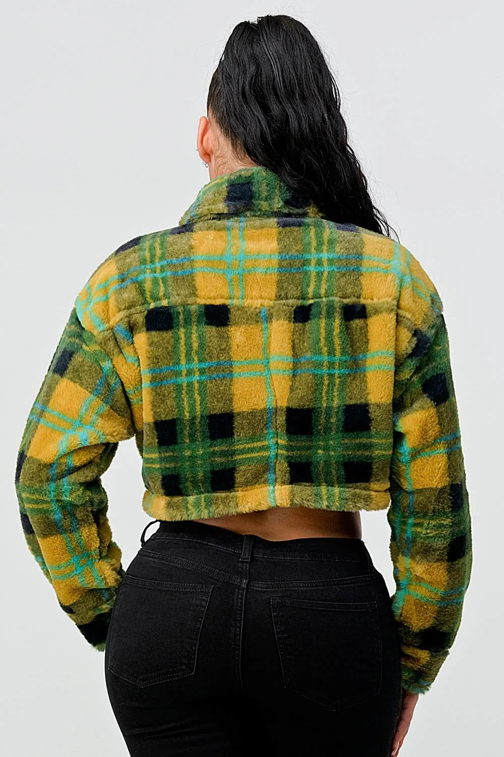 TRENDY PLAID LONG SLEEVE CROPPED JACKET