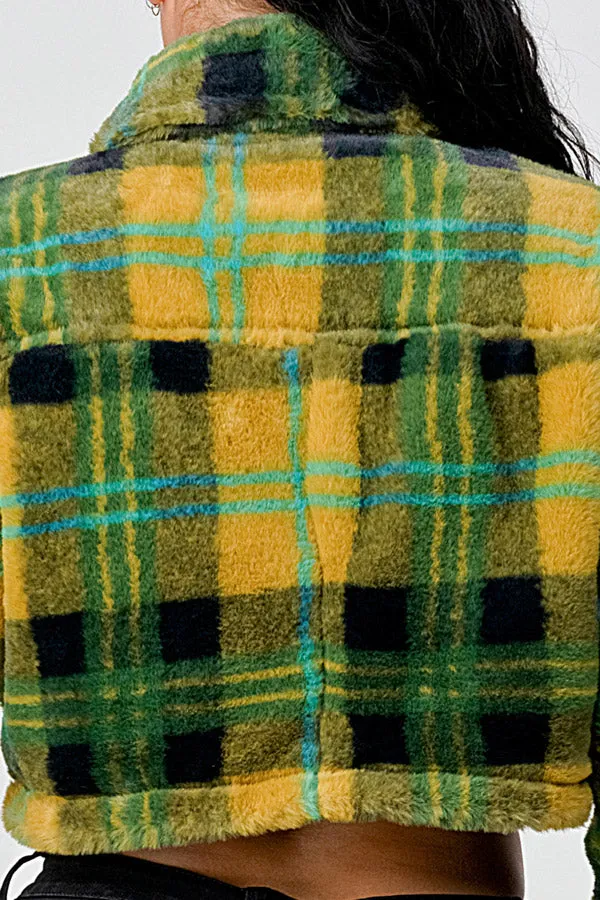 TRENDY PLAID LONG SLEEVE CROPPED JACKET