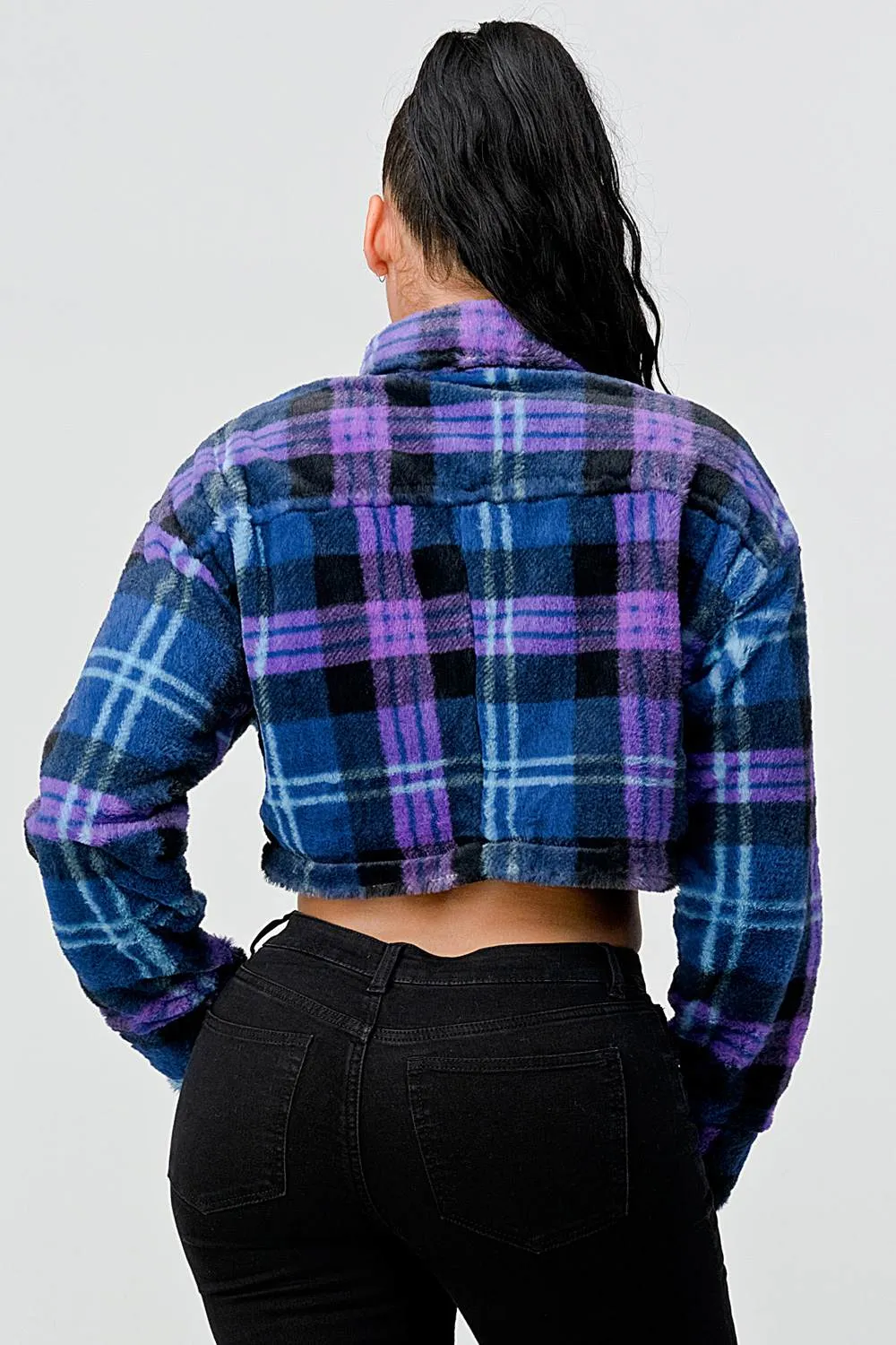 TRENDY PLAID LONG SLEEVE CROPPED JACKET