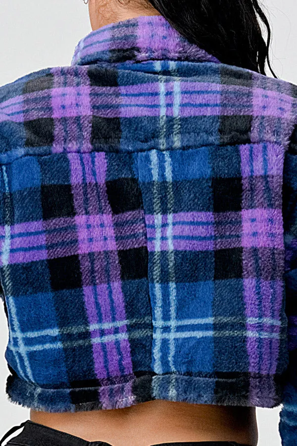TRENDY PLAID LONG SLEEVE CROPPED JACKET