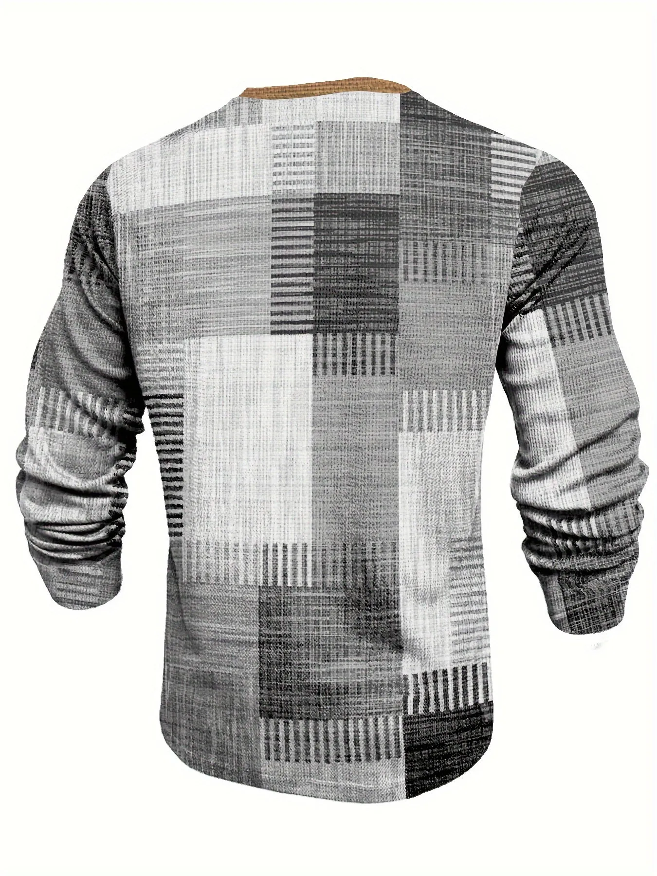 TruiFit - Heren Patchwork Lange Mouw Henley Shirt met Knoopsluiting