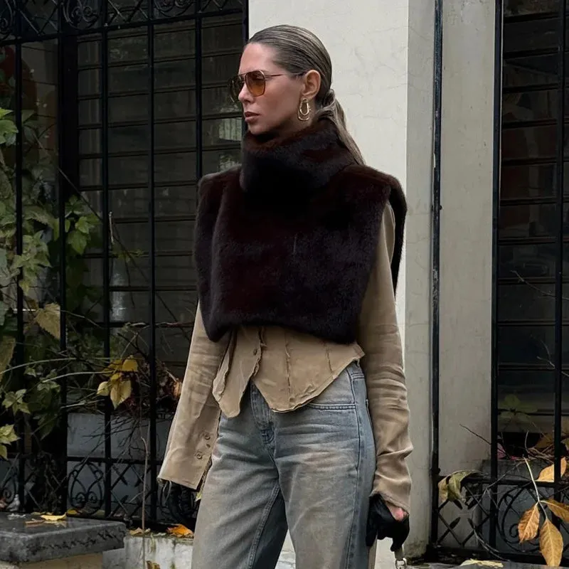 Turtleneck Faux Fur Sleeveless Jacket