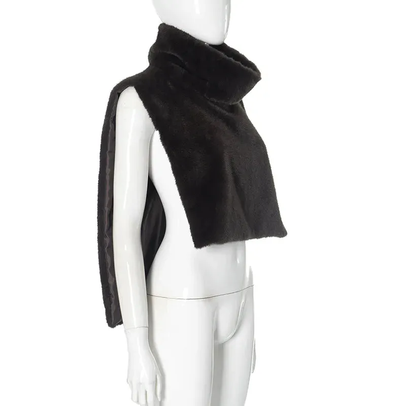 Turtleneck Faux Fur Sleeveless Jacket