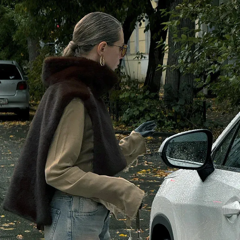 Turtleneck Faux Fur Sleeveless Jacket