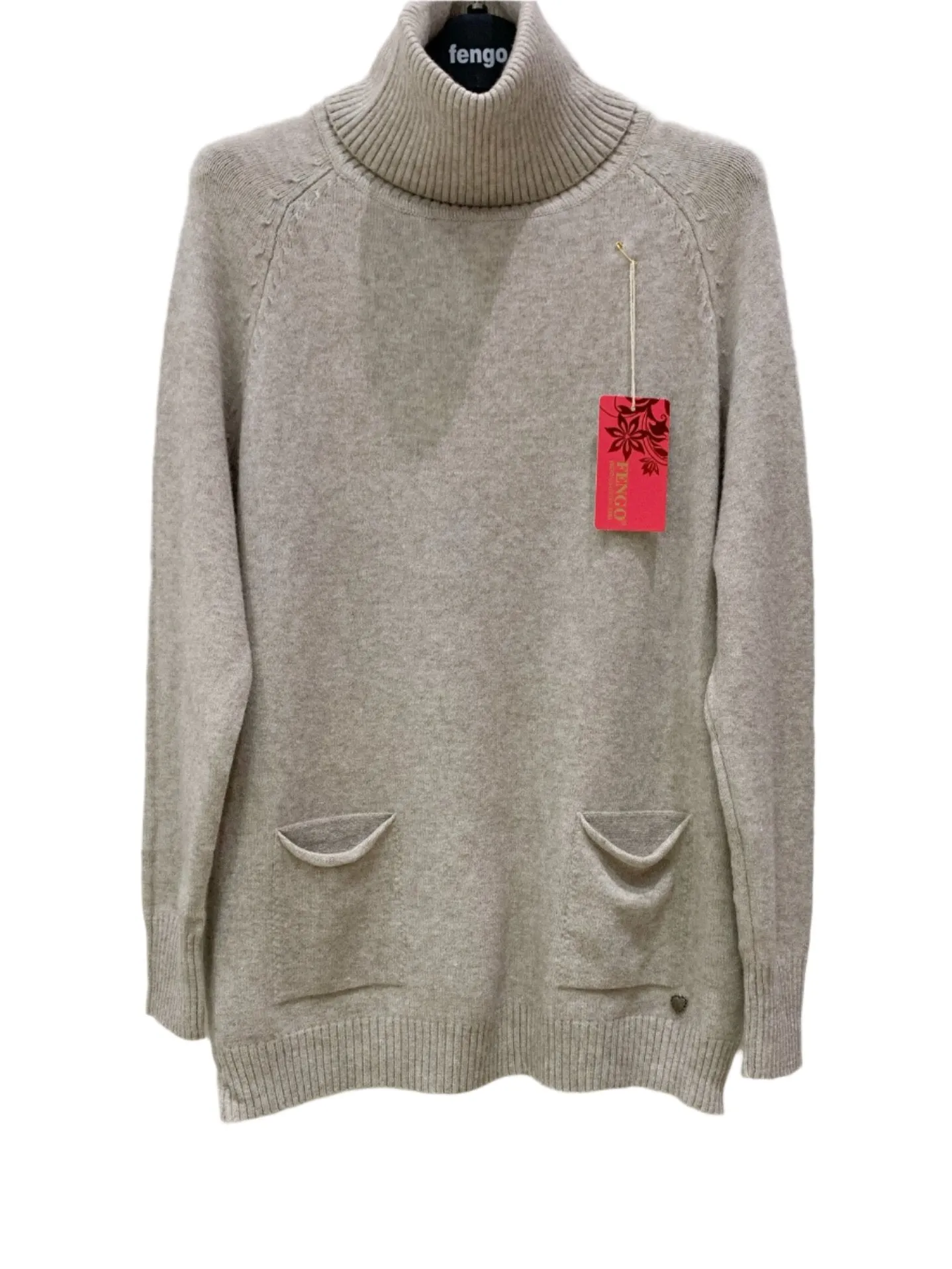 Turtleneck Italian Sweater With Two Pockets One Size