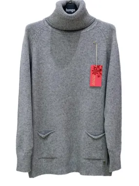 Turtleneck Italian Sweater With Two Pockets One Size