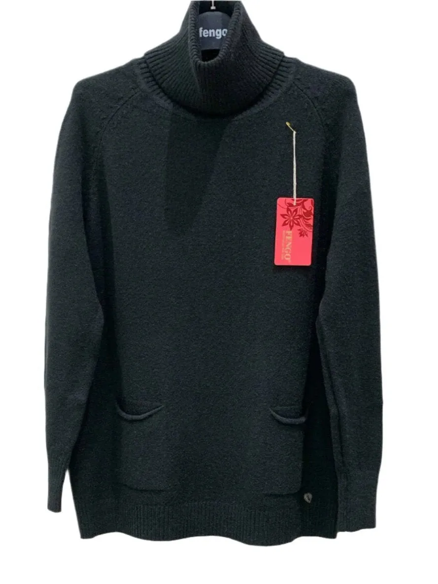 Turtleneck Italian Sweater With Two Pockets One Size