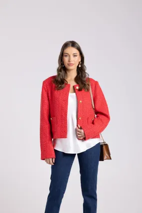Two T's Cropped Boucle Jacket - Scarlet